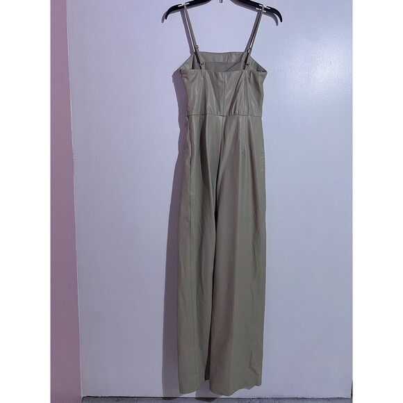 Zara Jumpsuit Small Beige Faux Leather Adjustable Straps Party Summer Tan - Picture 4 of 16